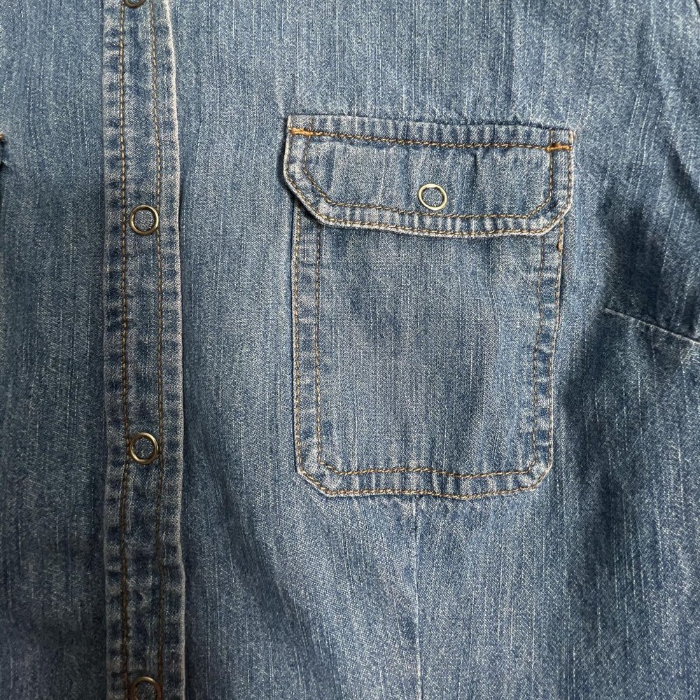 Vintage Denim Blue Snap Front Shirt Long Sleeve Western Coastal Womens Large L - Picture 5 of 9